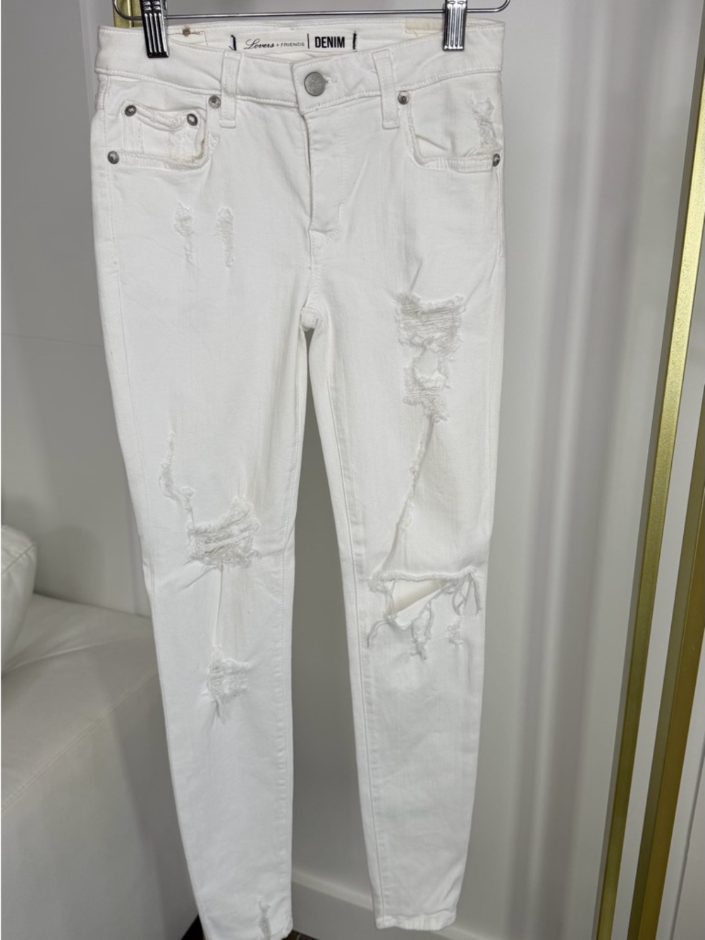 Lovers + Friends White Distressed Skinny Jeans